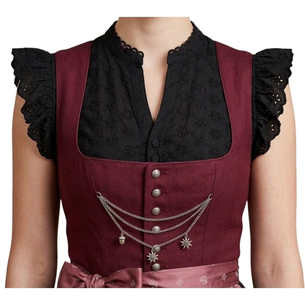 New Large Black Ruffle Sleeve Seersucker Dirndl Oktoberfest Top V Neck Blouse